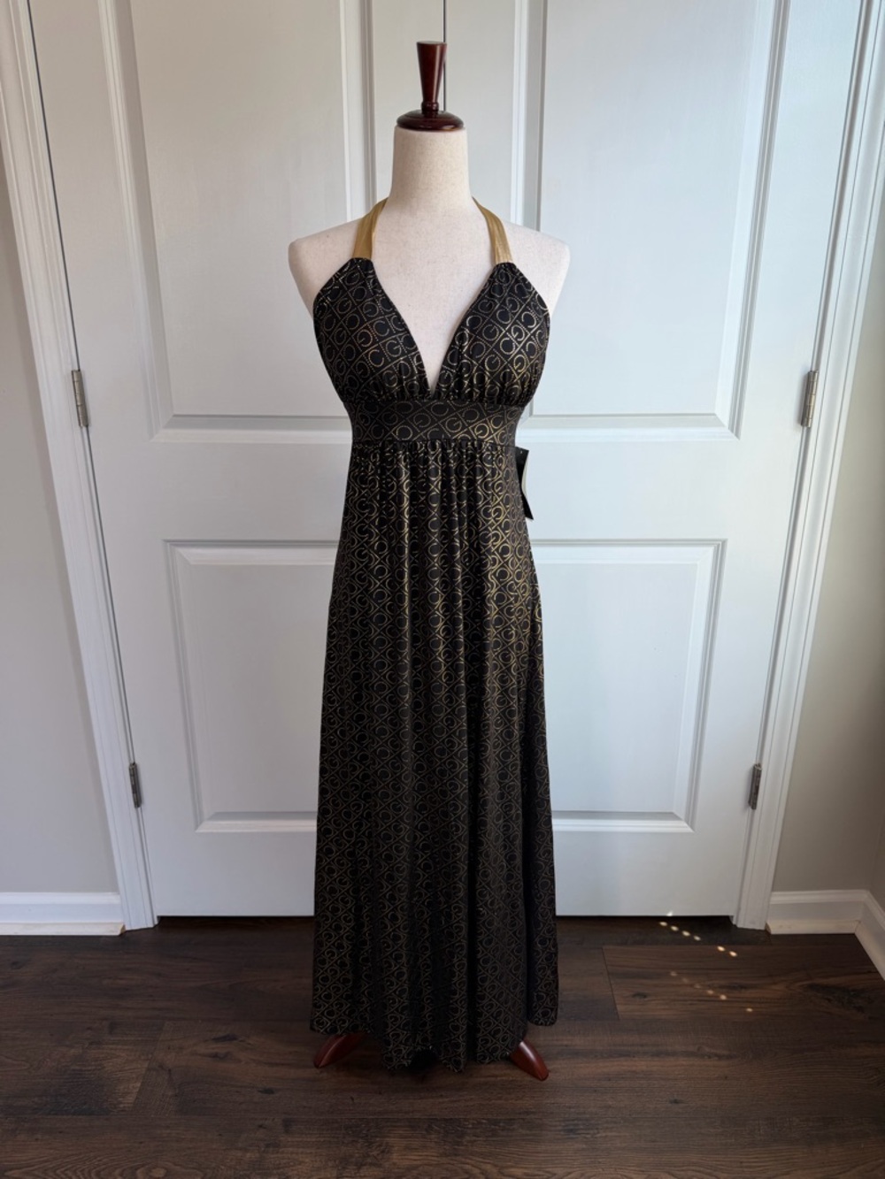 Vintage COOGI All Over Logo Gold Halter Maxi Swim Dress NWT Size Small